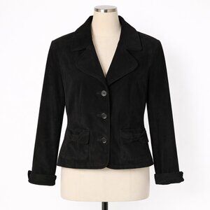 Live A Little LAL Black Suede Leather Jacket Size L Classic Button Front